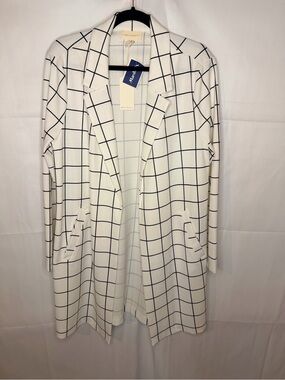 MELLODAY White Windowpane Blazer with Black Grid